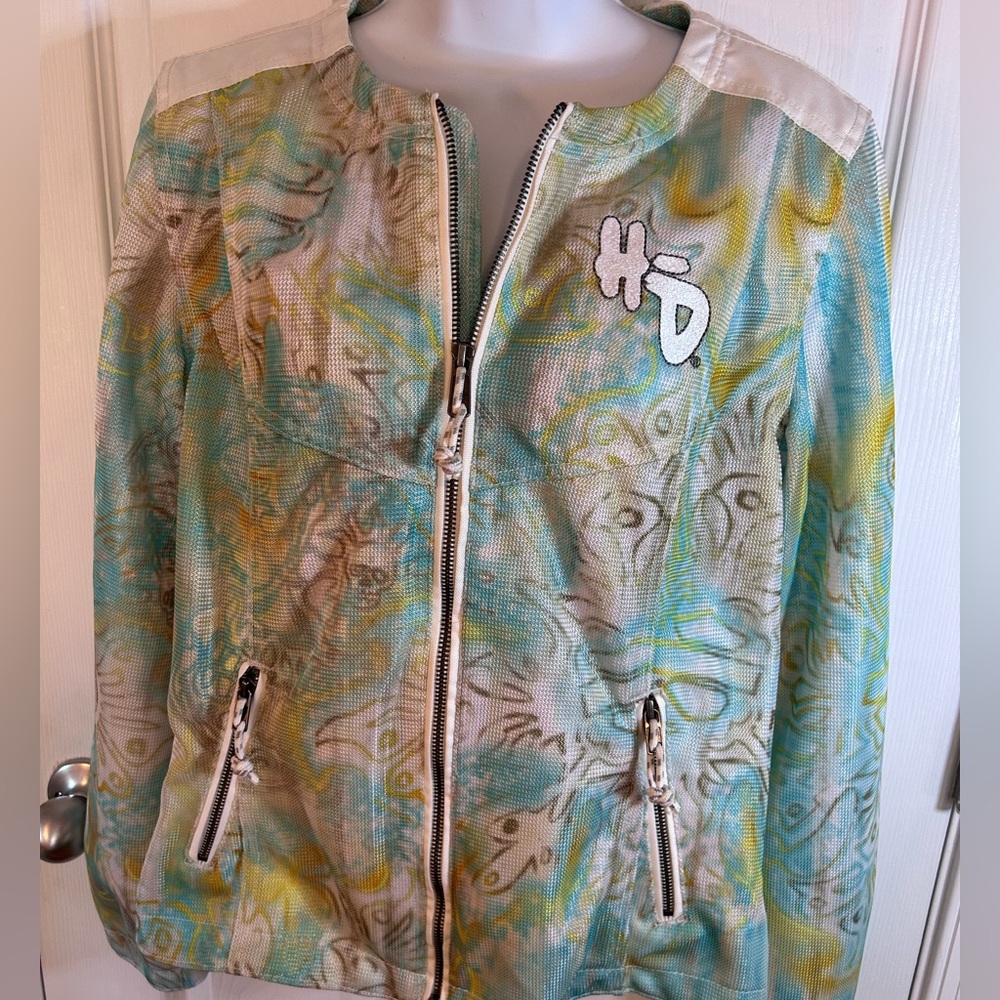 Harley-Davidson Women's Blue and Yellow Spring Bomber Jacket